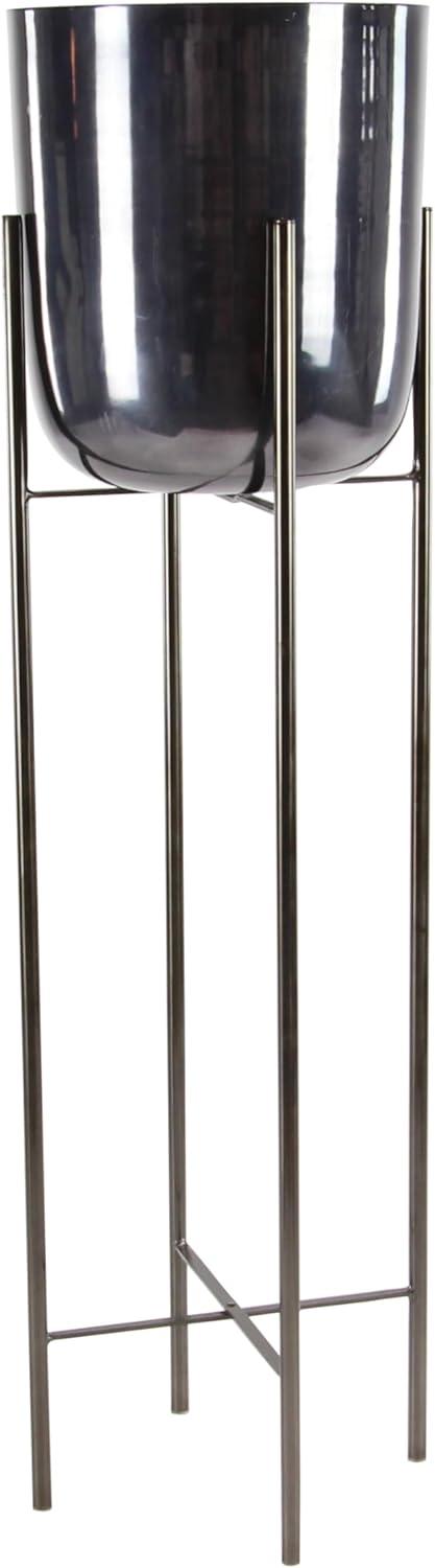 CosmoLiving by Cosmopolitan 2 - Piece Silver Metal Tall Indoor Outdoor Dome Indoor Outdoor Planter with Removable Stand Set