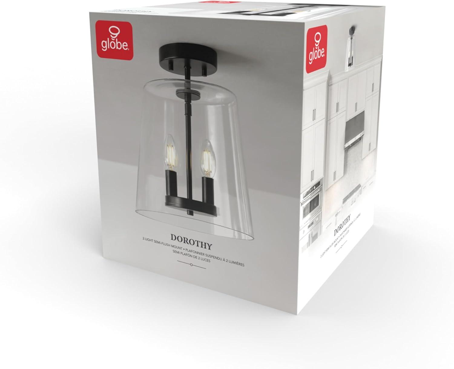 GLOBE Electric 66000083 2-Light Semi-Flush Mount Ceiling Light, Matte Black, Glass Shade, E12 Base Sockets, Ceiling Light Fixture, Home Improvement, Bedroom Lights for Ceiling, Dining Light Fixture