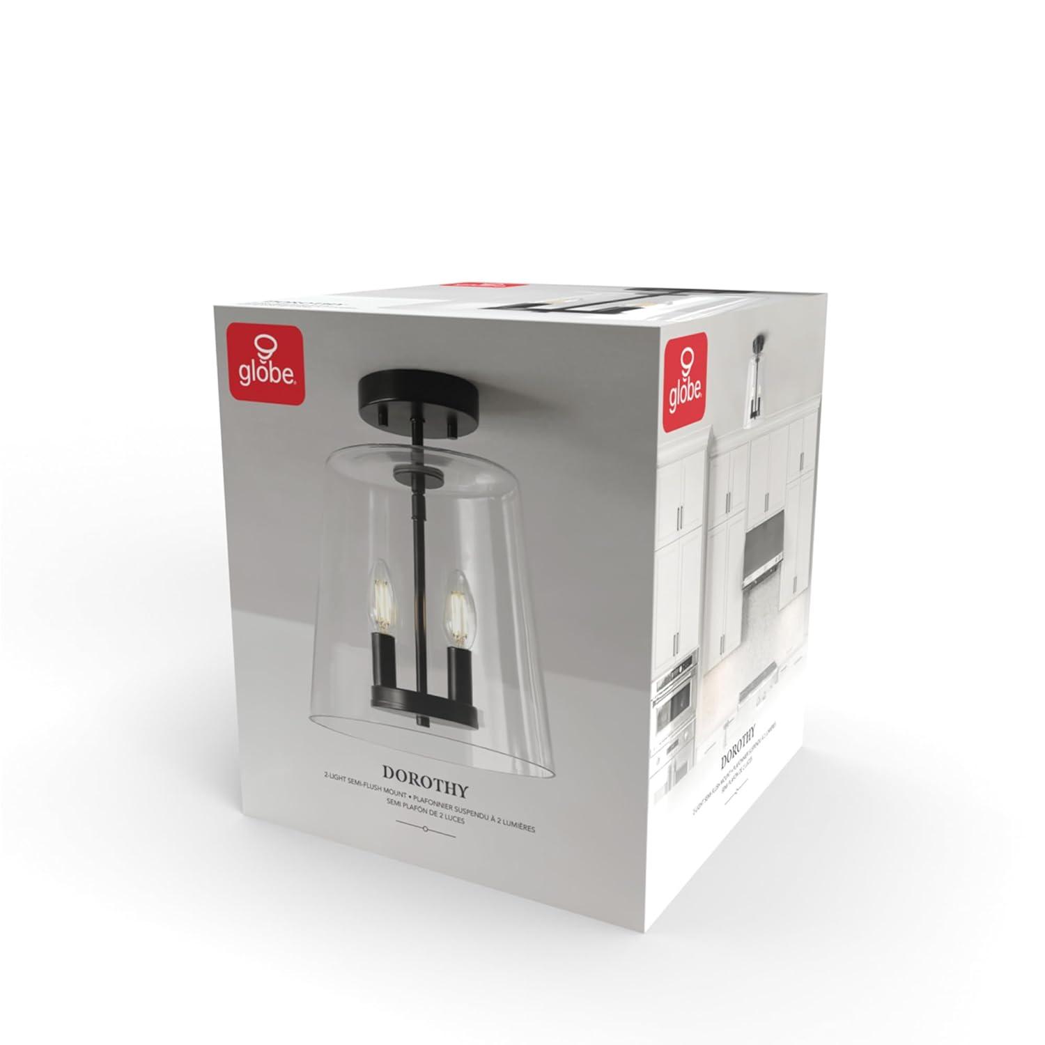 GLOBE Electric 66000083 2-Light Semi-Flush Mount Ceiling Light, Matte Black, Glass Shade, E12 Base Sockets, Ceiling Light Fixture, Home Improvement, Bedroom Lights for Ceiling, Dining Light Fixture