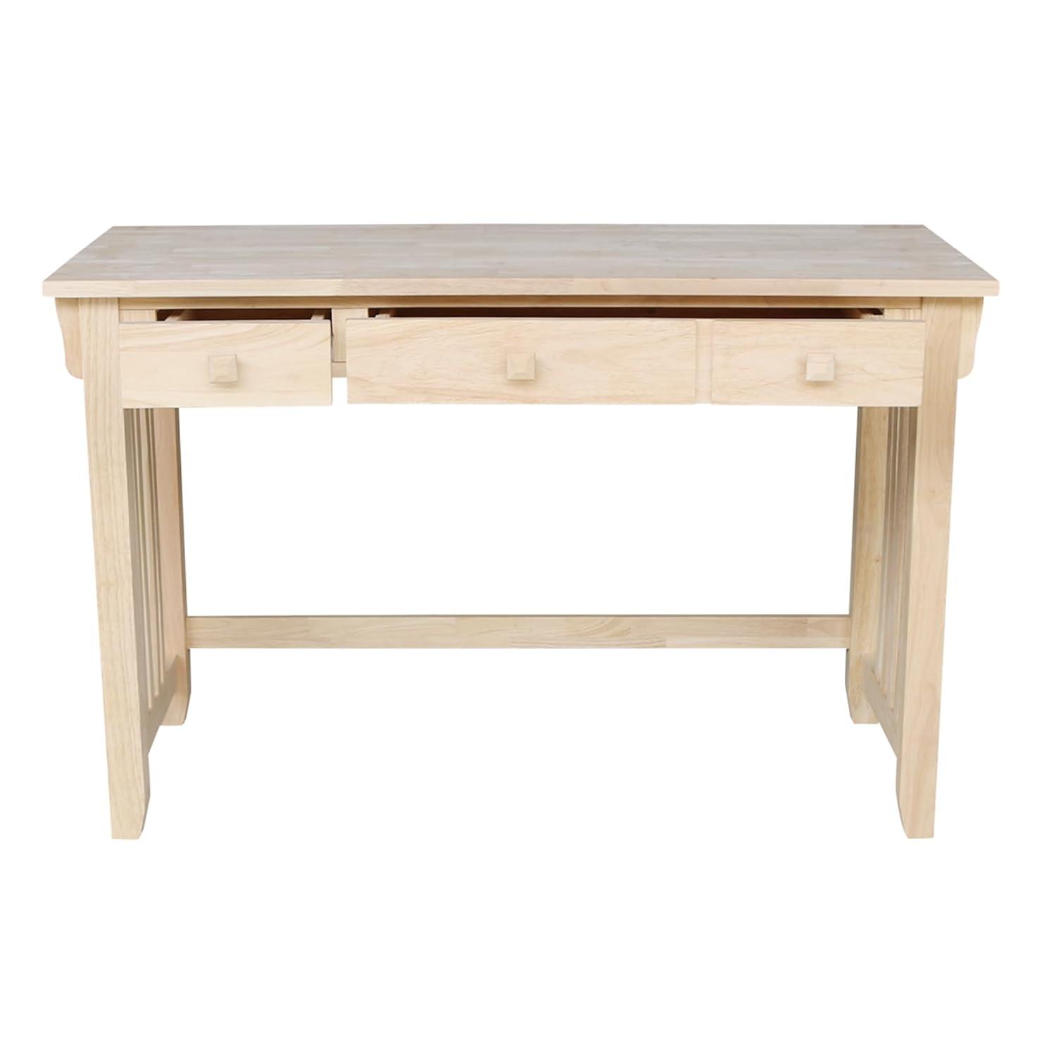 Mission Computer Desk - Unfinished - International Concepts: Hardwood Frame, 48" Writing Desk with Drawer, Adult Assembly Required