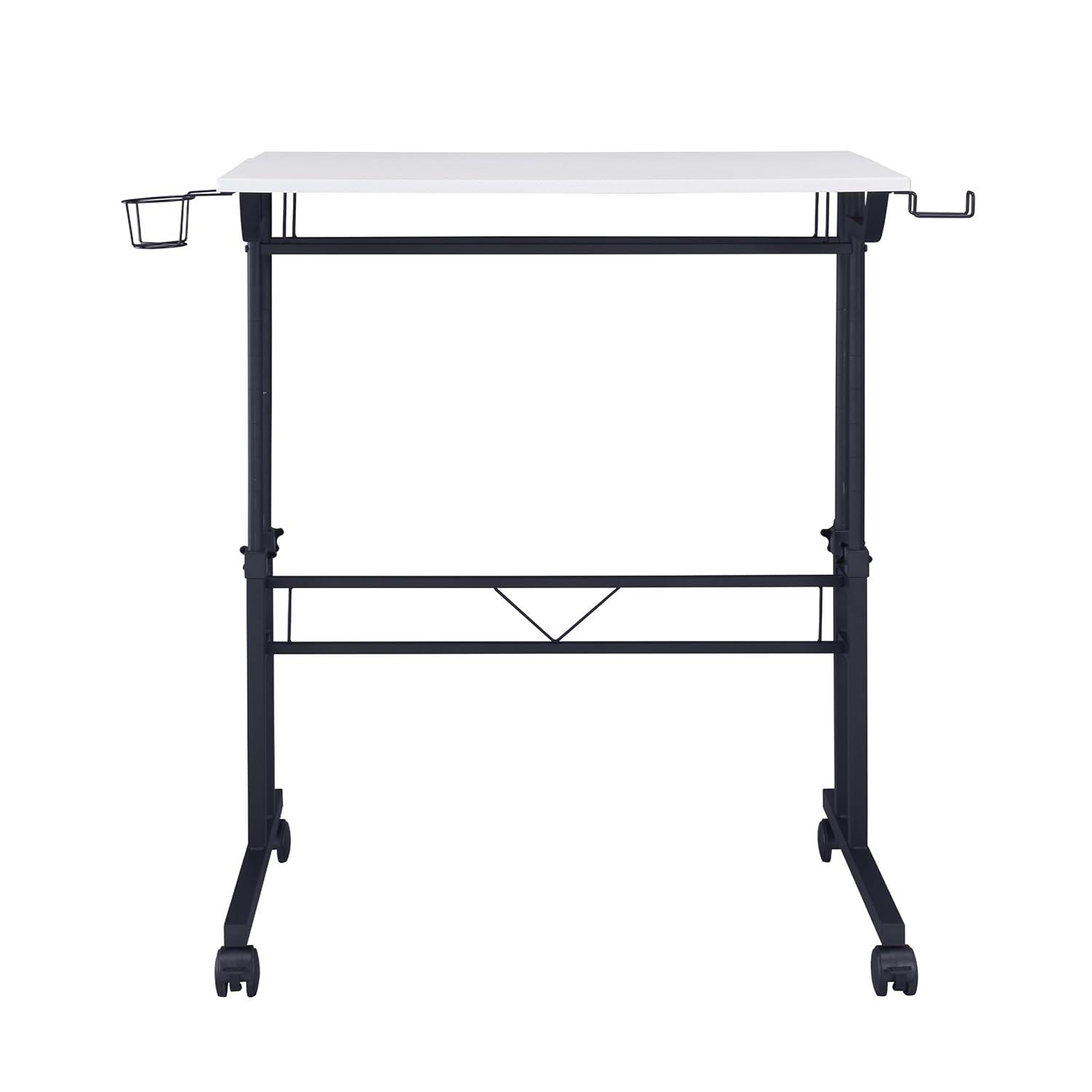 Rolling Writing Desk with Height Adjustable Desktop and Moveable Shelf White - Techni Mobili: Locking Casters, Open Storage