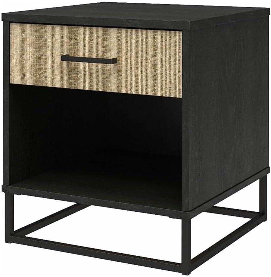 Kelly 1 - Drawer Faux Rattan Nightstand in Black/Brown