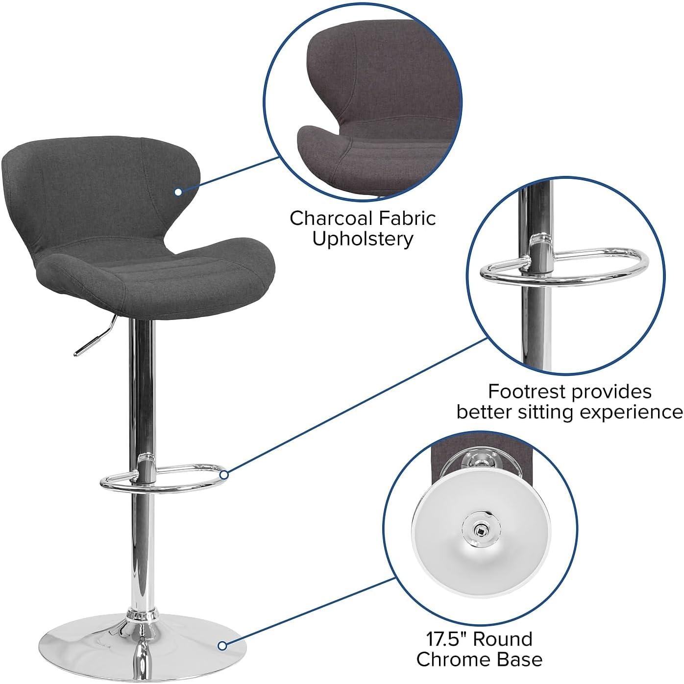 Flash Furniture Contemporary White Vinyl Adjustable Height Barstool with Curved Back and Chrome Base