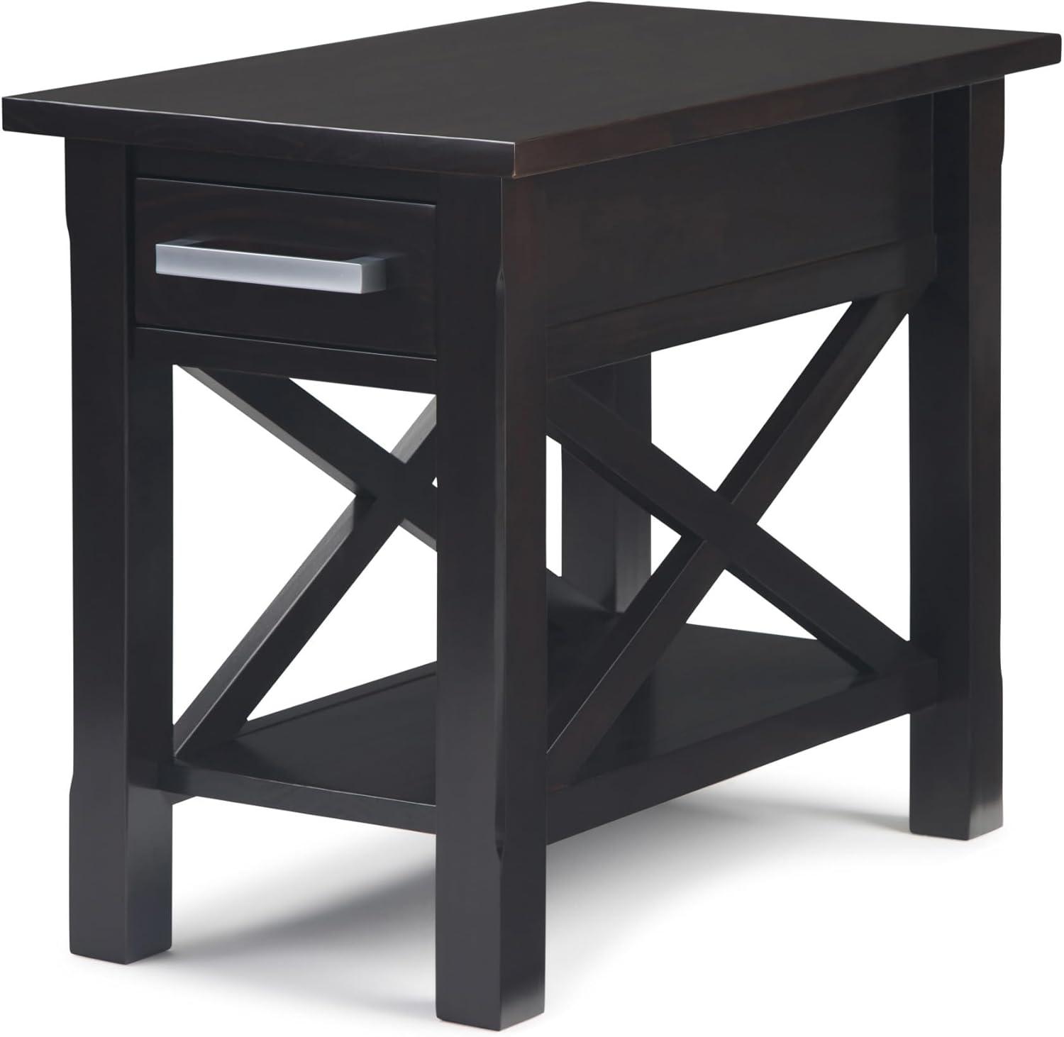 Hickory Brown Wood and Metal Narrow Side Table with Storage