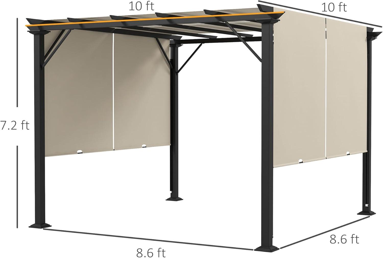 Outsunny 10' x 10' Outdoor Retractable Pergola Canopy with Sun Shade Unique Design Canopy Patio Metal Shelter for Garden Porch Beach, Beige
