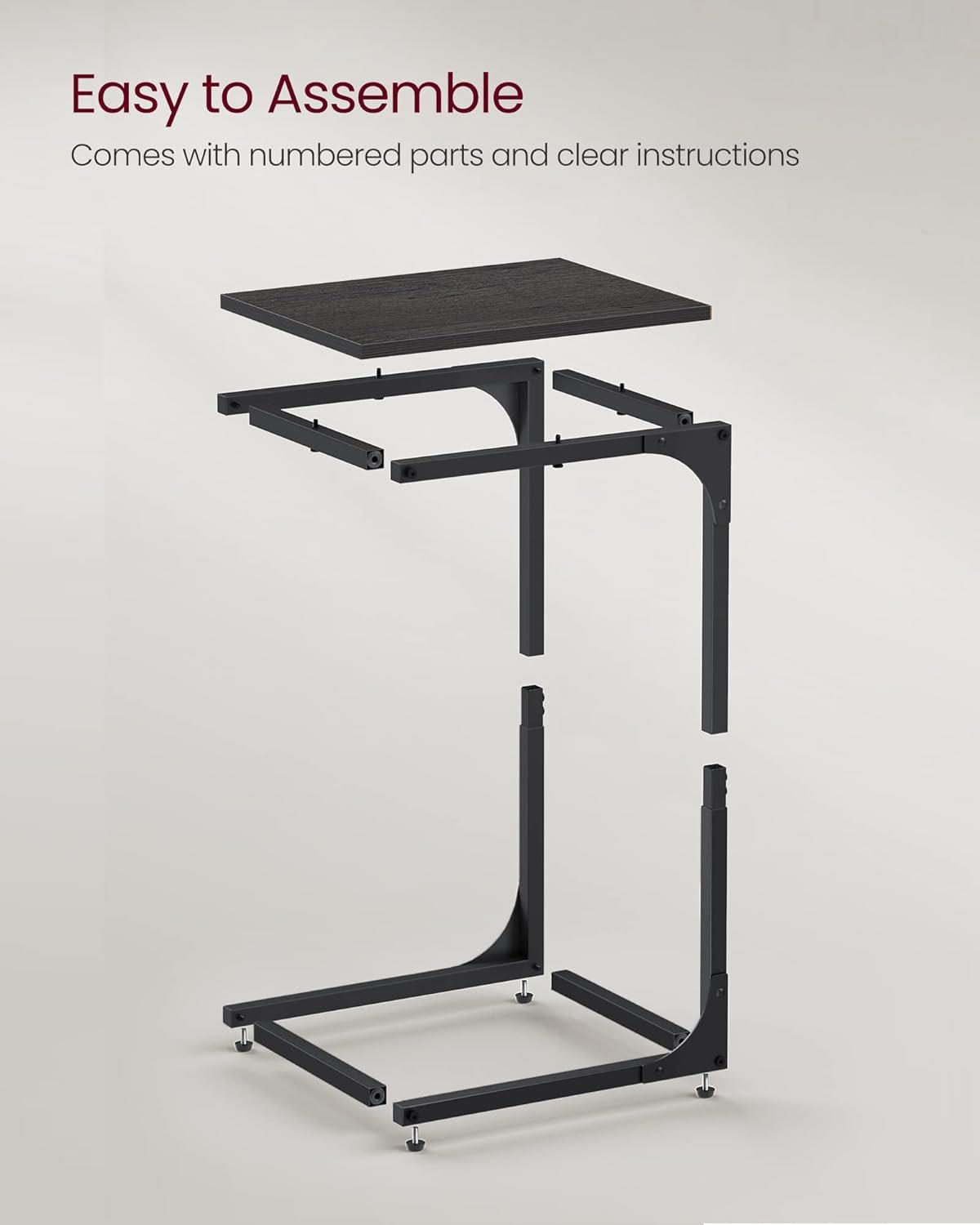 VASAGLE C-Shaped End Table, Small Side Table for Couch, Sofa Table with Metal Frame for Living Room, Bedroom, Bedside, Ebonized Oak and Black