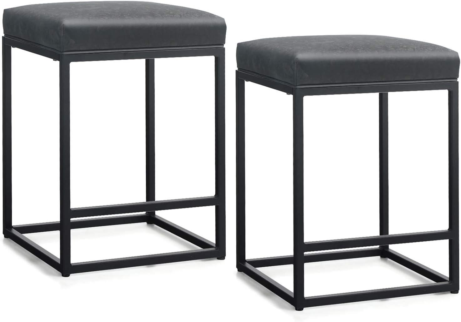 Lorelia 2PCS Black Backless Bar Stools PU Leather Stools Sturdy 330LBS Capacity Home