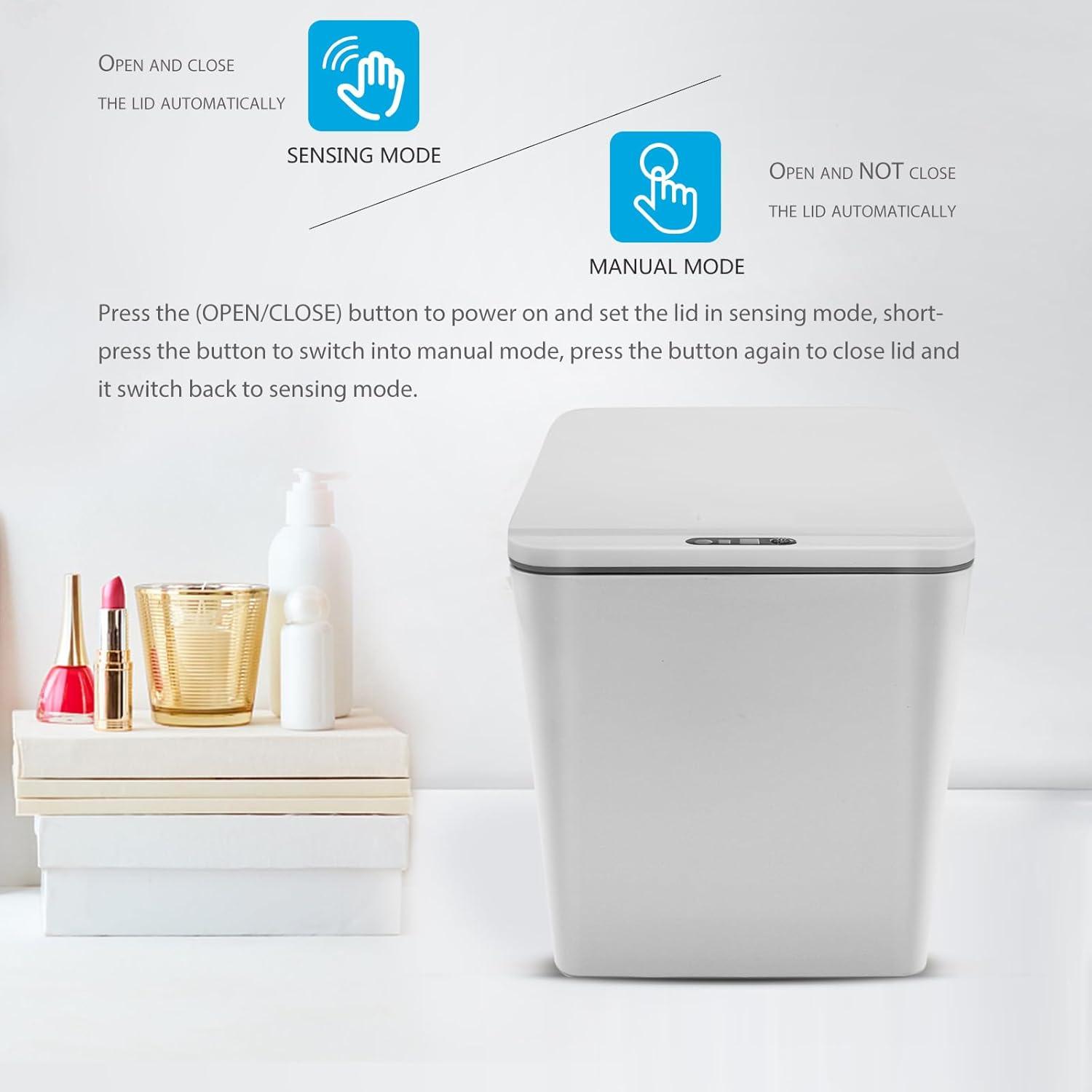 Automatic Small Countertop Trash Can w Rechargeable Battery, Mini Desktop Sensor Can with Lid, Grey-1.5 Gal