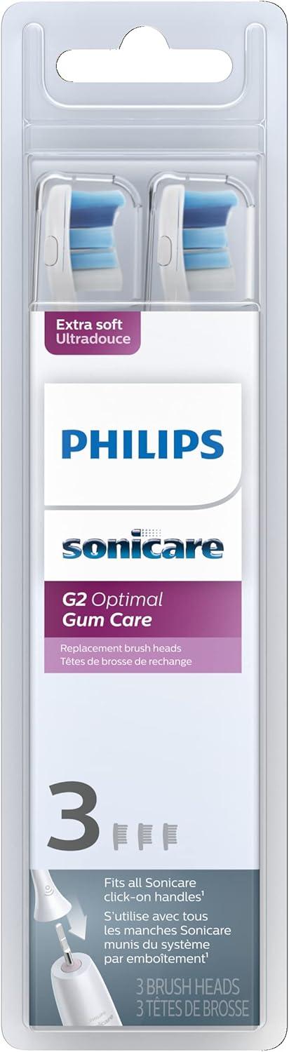 Philips Sonicare G2 Optimal Gum Care Brush Heads, Genuine Replacement Toothbrush Heads, White, 3 Pack, HX9033/65