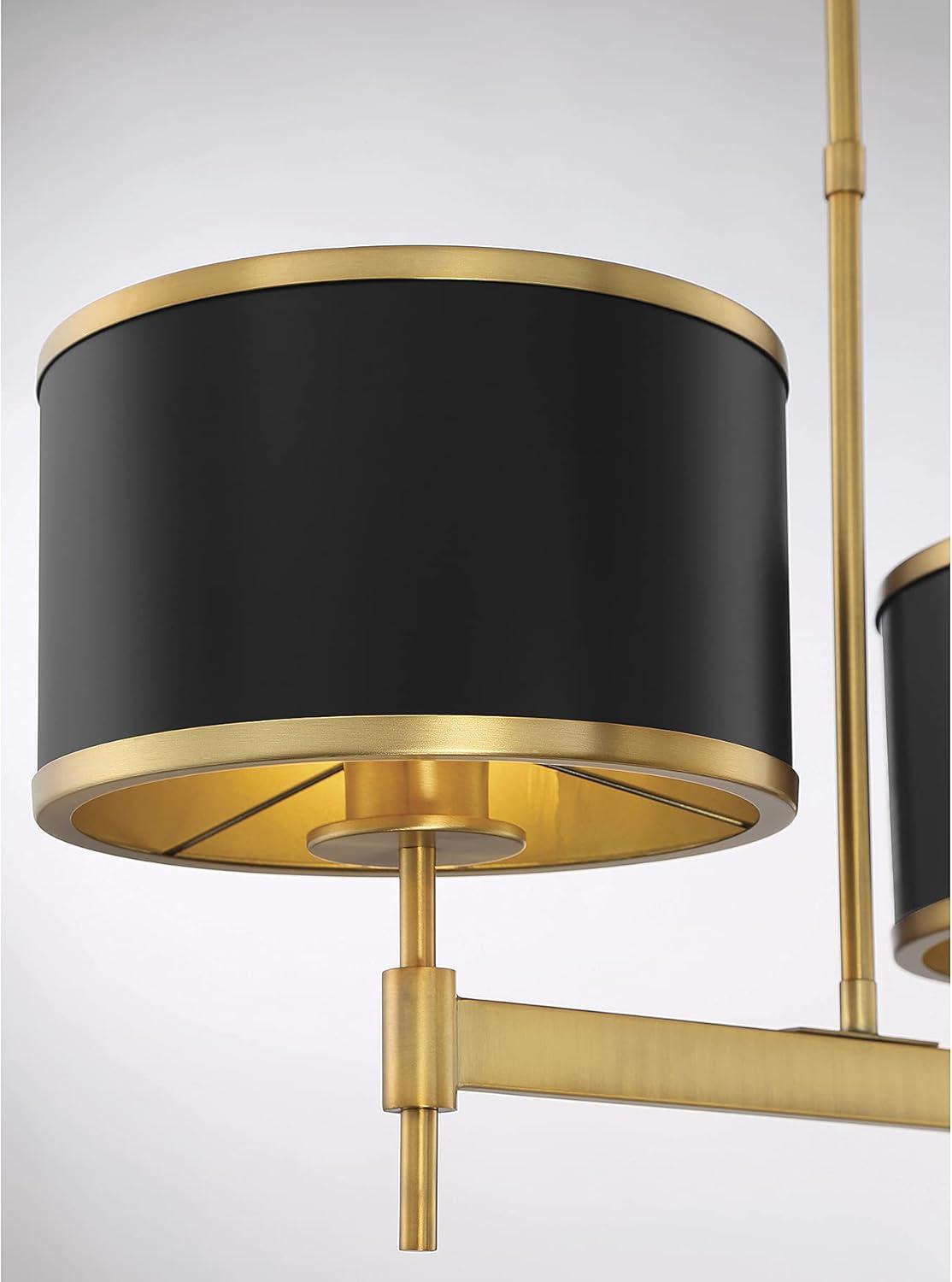 Black with Warm Brass Accents Three Light Linear Chandelier from the Delphi Collection