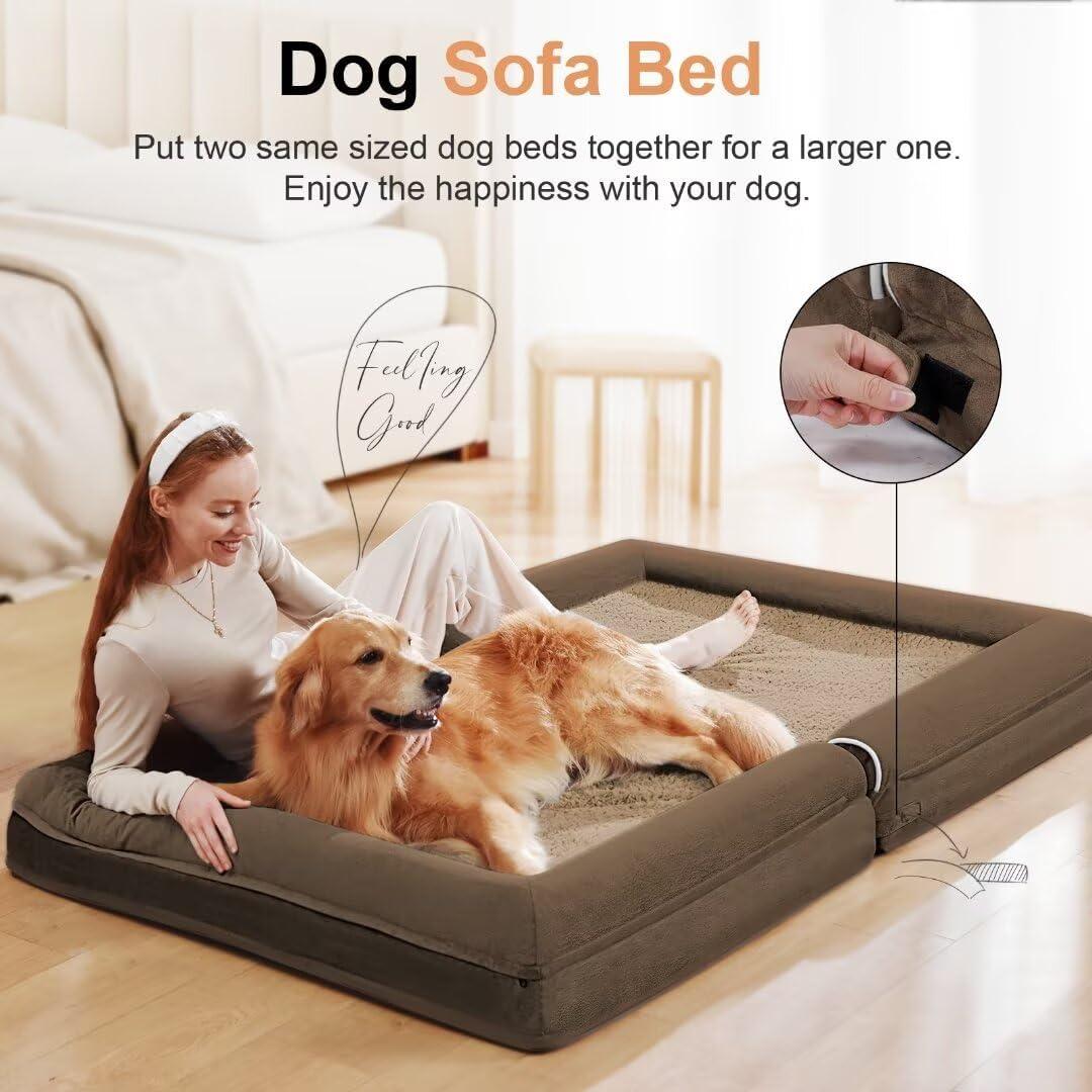 Large Dog Bed Orthopedic Washable: Beds Bolster XL Bed Big XLarge Dogs Memory Foam Sofa Couch Waterproof Removable Cover - Brown