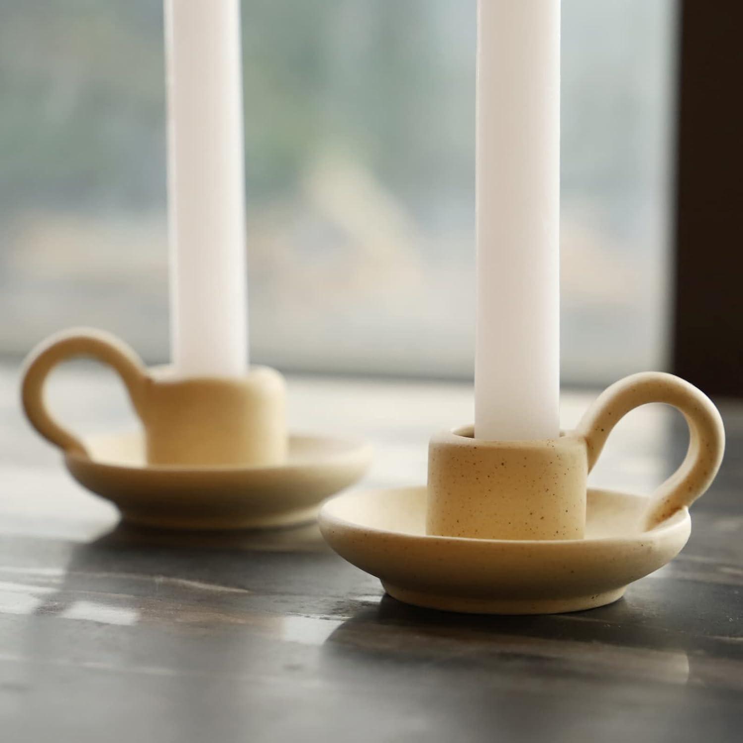2Pcs Ceramic Candlestick Nordic Style Candleholder Desktop Candle Stand