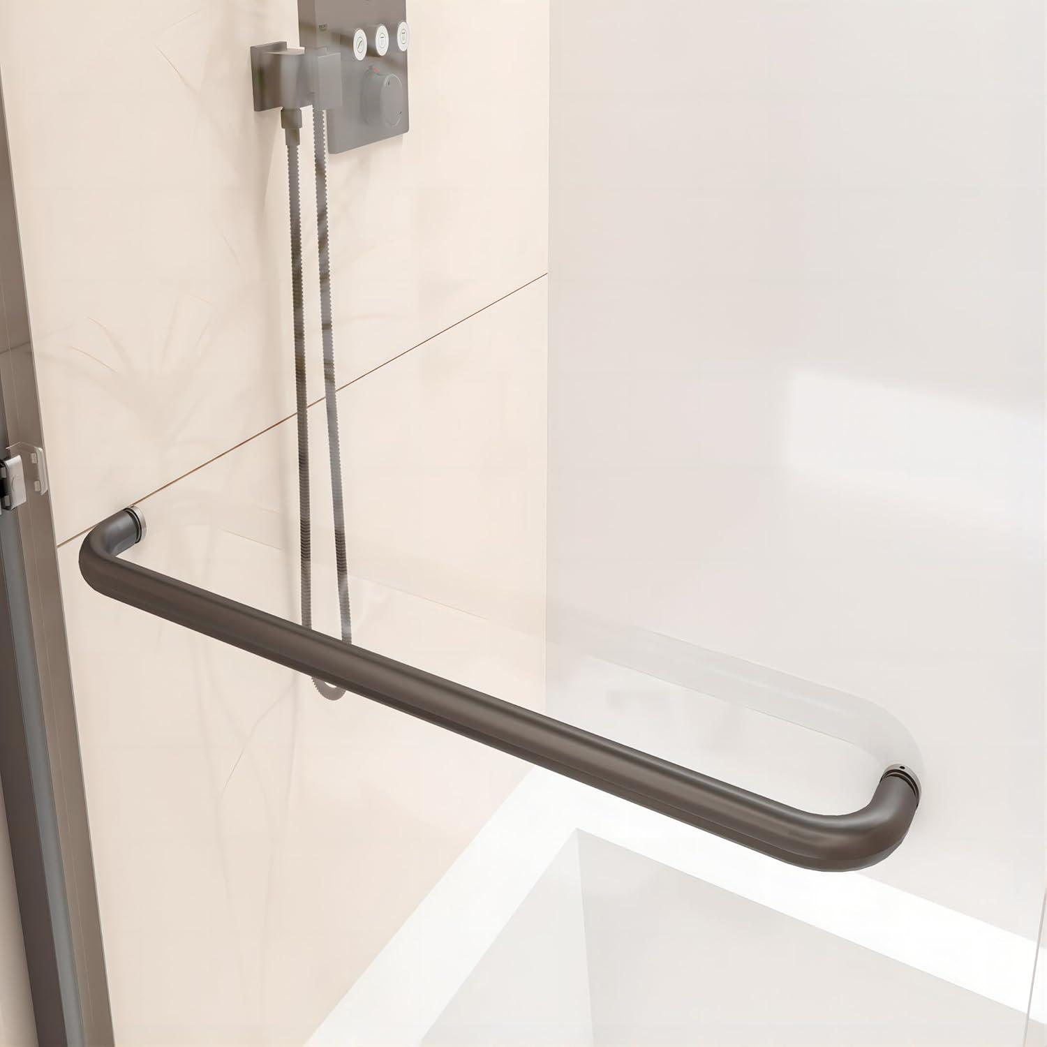 FuxinDecor 56"-60"W*58" H Semi-Frameless Double Sliding Tub Door,Bypass Bathtub Shower, 1/4" (6mm) Thick SGCC Tempered Glass Door with Explosion-Proof Film,Matte Black