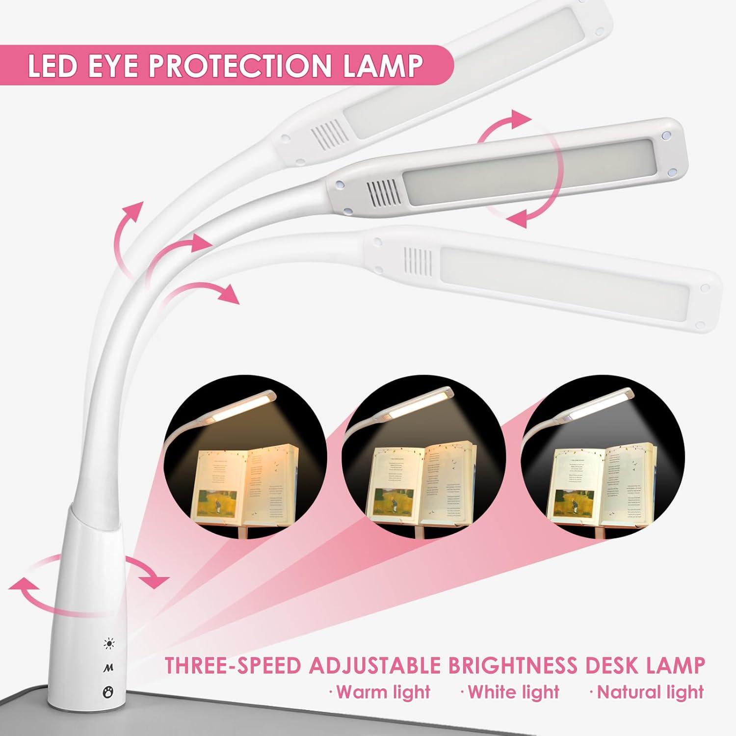 Artist hand Kids Study Table and Chair Set,Adjustable Girls School Writing Study Table,with Large Writing Board LED Pull Out Drawer Pencil Case Bookstand