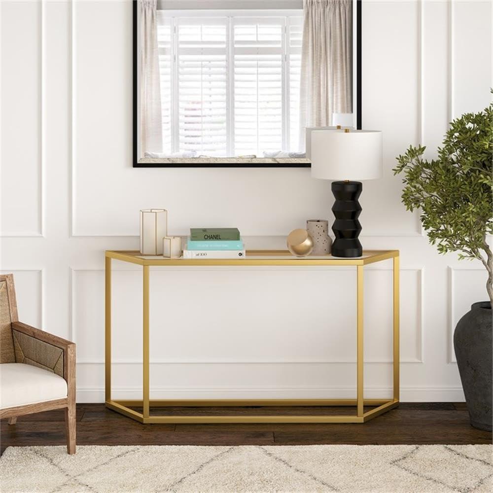 Evelyn&Zoe Levi 55" Wide Trapezoid Console Table, Brass