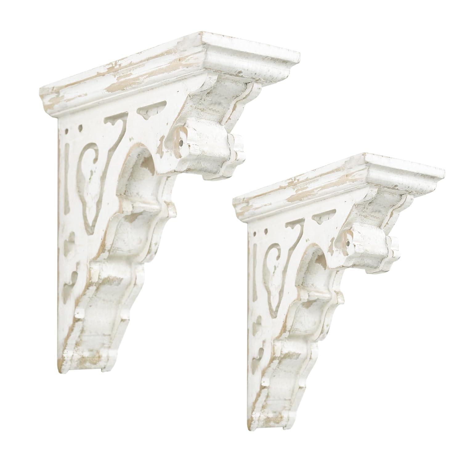 Ophelia & Co. Vintage Shabby Wood Corbels Brackets for Shelf Farmhouse Wall Decor (Set of 2)