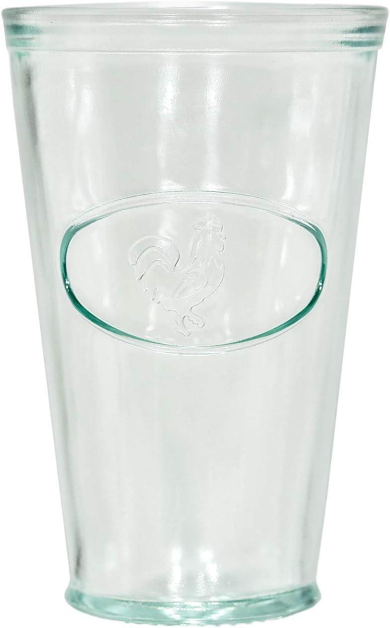 Amici Home Italian Recycled Green Rooster Hiball Glass, Drinking Glassware with Green Tint, Embossed Rooster Icon, Set of 6,16-Ounce