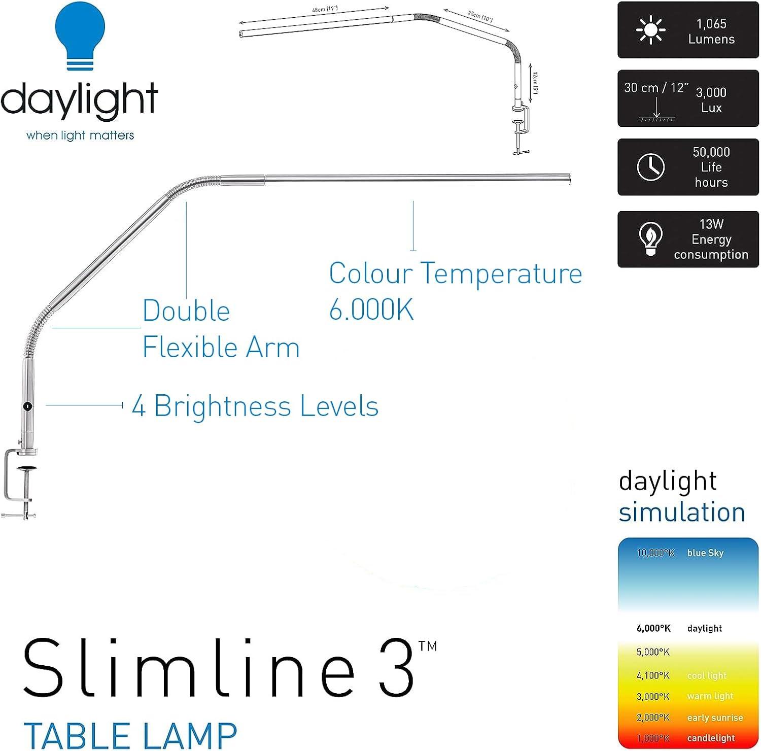 Daylight Slimline 3 Table Lamp-Brushed Chrome