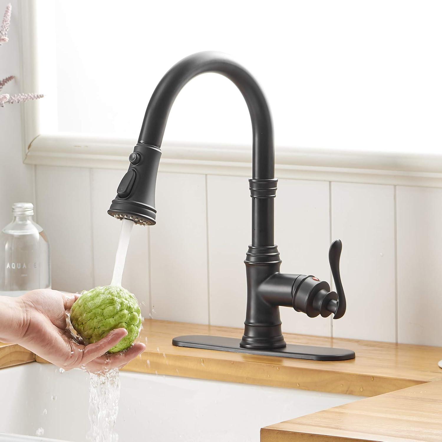 BWE Single-Handle Pull-Down Sprayer 3 Spray High Arc Kitchen Faucet With Deck Plate