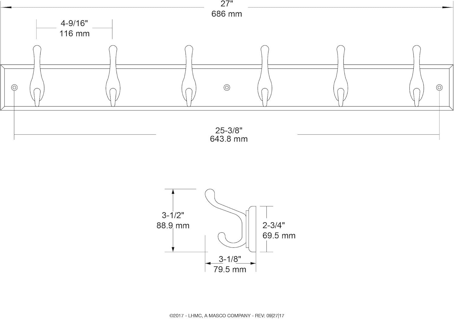 White Heavy Duty Wall Mounted Coat Rack with Six Hooks