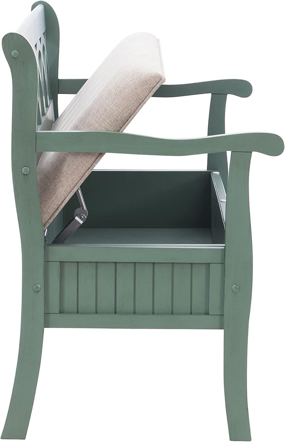 Powell Elliana Storage Bench, Teal Finish with Beige Fabric