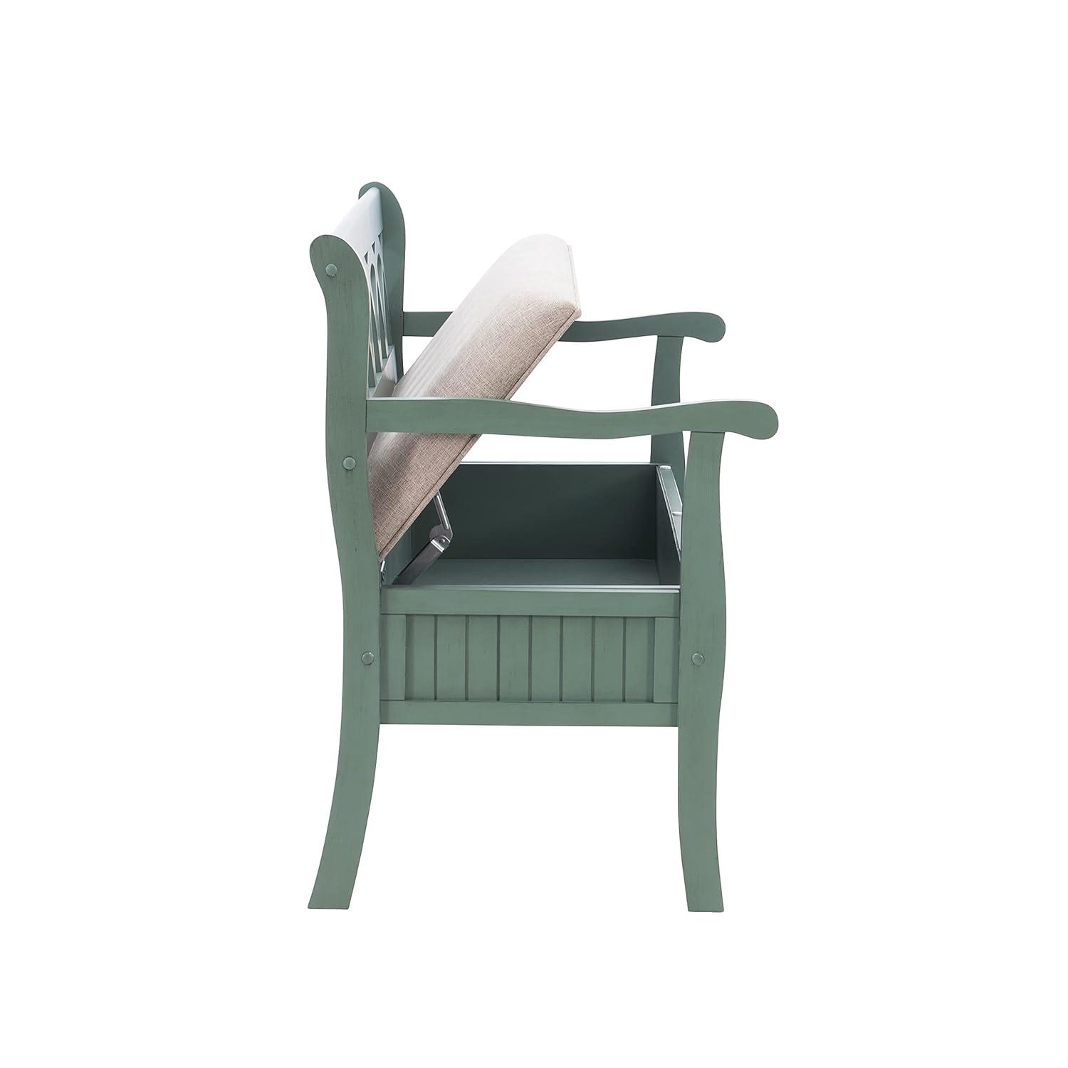 Powell Elliana Storage Bench, Teal Finish with Beige Fabric