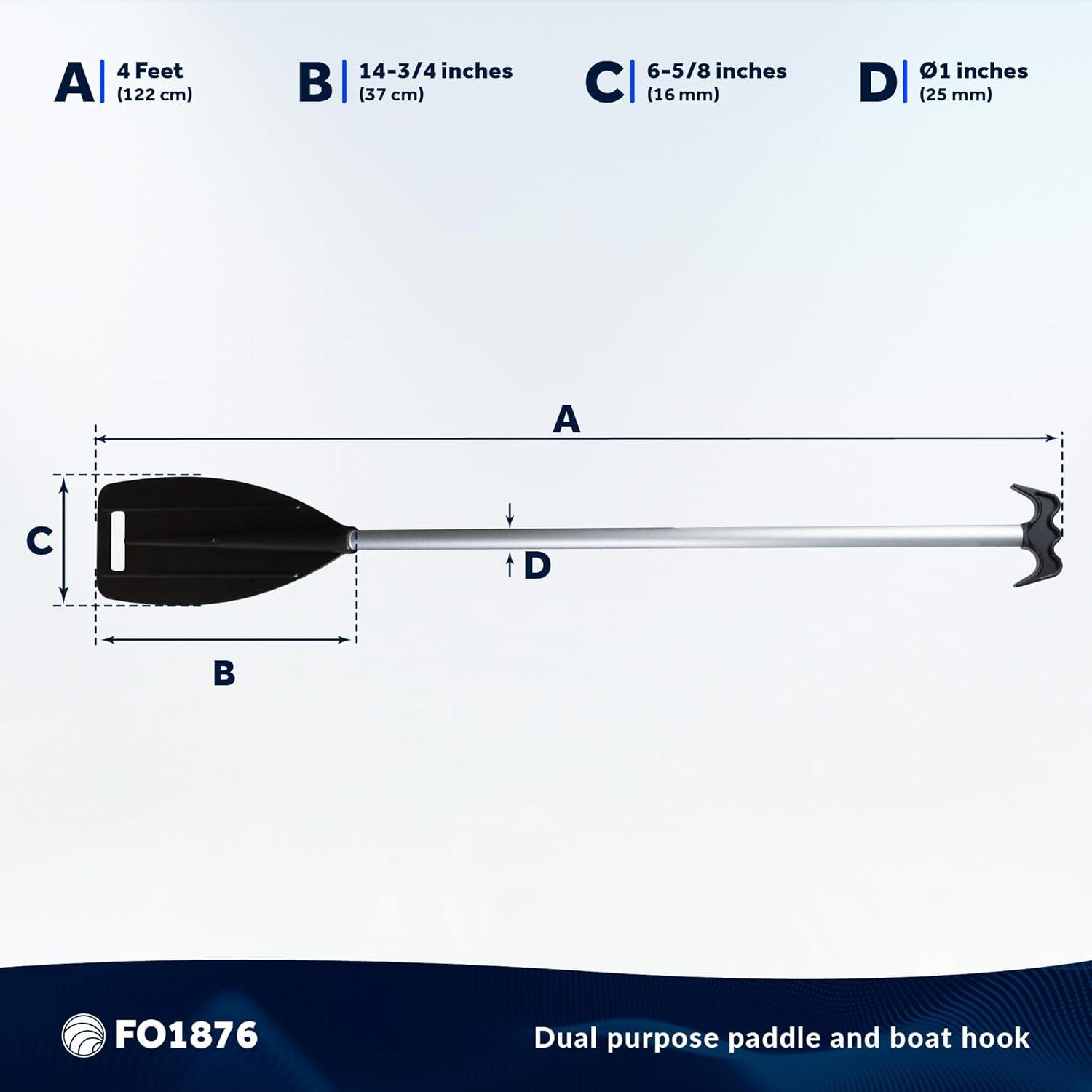 Five Oceans Canoe Paddle, Canoe Paddles and Boat Hook, Black, 4-Feet Long, Anodized Aluminum Shaft, Reinforced ABS Plastic Blade & Hook, Lightweight