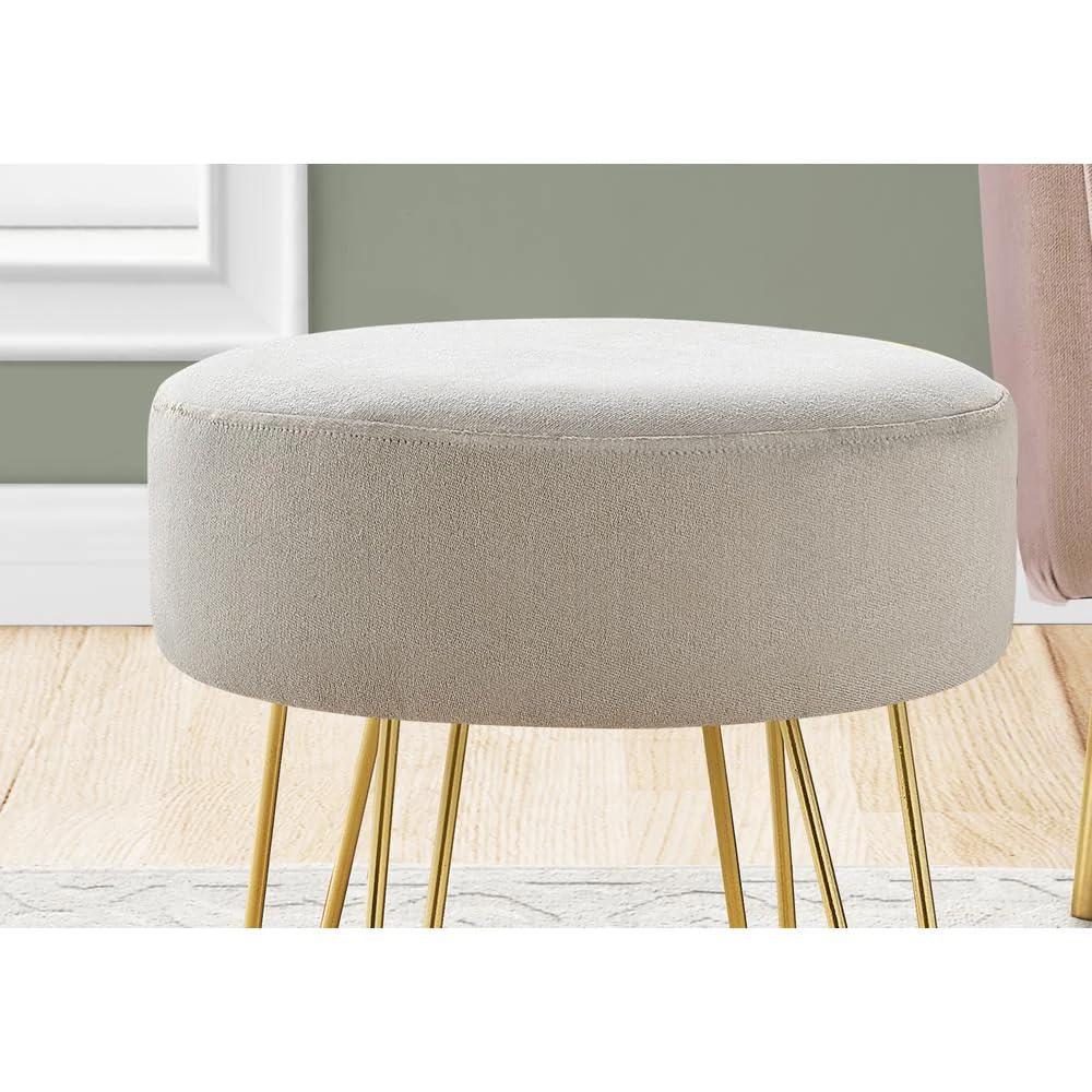 Ottoman, Pouf, Footrest, Foot Stool, 14" Round, Fabric, Metal Legs, Beige, Gold, Contemporary, Modern