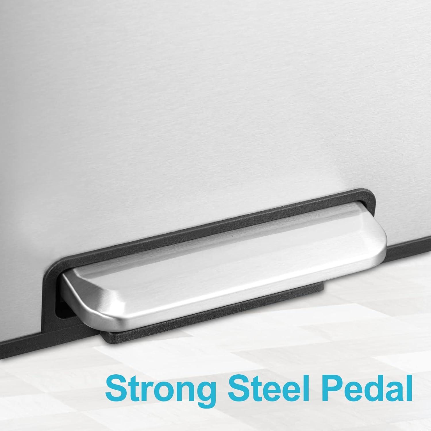 GlowSol Dual Trash Can for Recycling and Trash, Stainless Steel Kitchen Trash Can with Lid and Foot Pedal, Double Compartment Garbage Can, Trash Can with Recycling Bin (2 x 15 L)