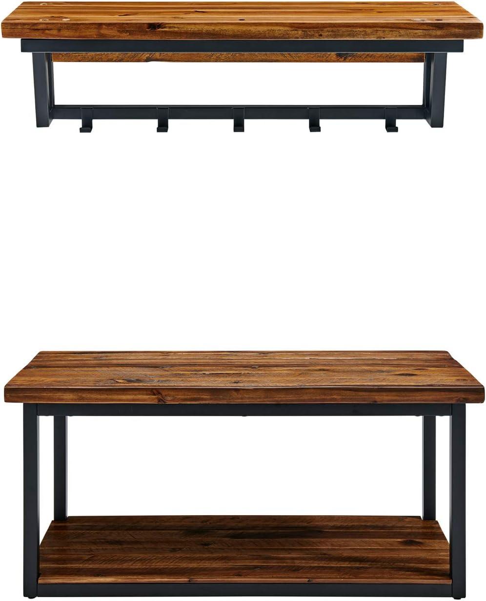 Claremont Rustic Wood Coat Hook and Bench Set Dark Brown - Alaterre Furniture: Mudroom Organizer with Shelf