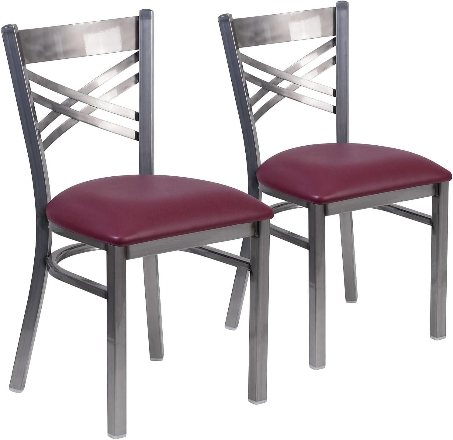 Flash Furniture Hercules Traditional Vinyl & Metal X-Back Restaurant Dining Chair Burgundy 2/Pack