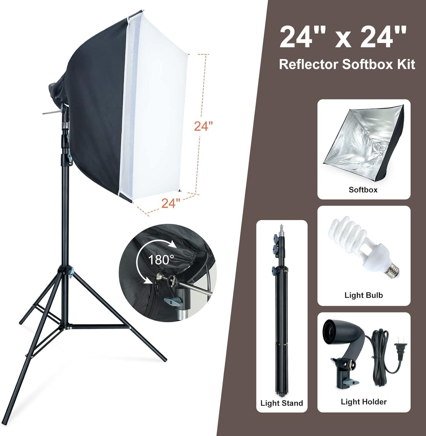 LINCO Photography Lighting Kit, Softbox Light Kit with 6.7ft x 6.7ft Photography Backdrop Stand for Product Photography