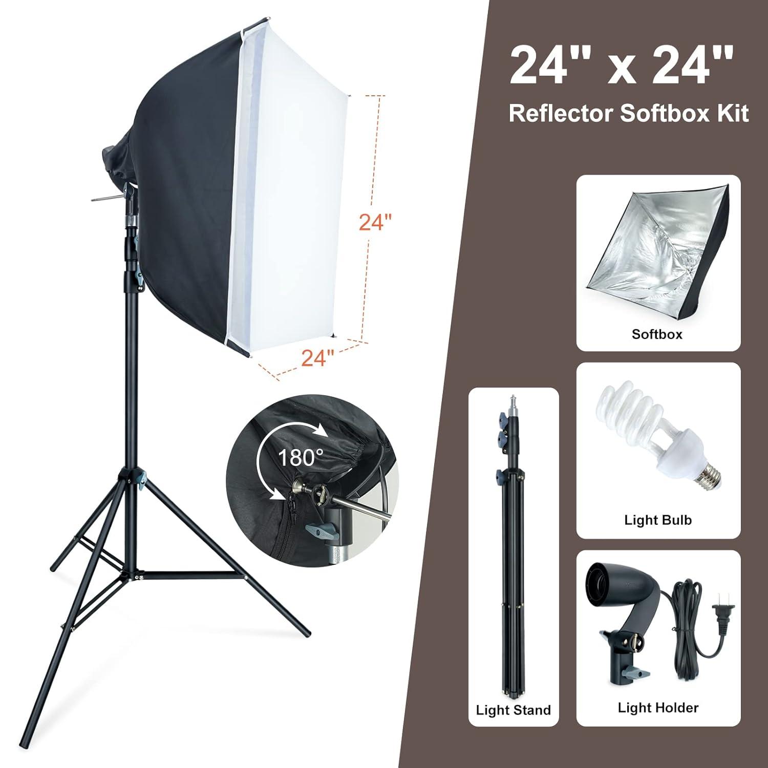 LINCO Photography Lighting Kit, Softbox Light Kit with 6.7ft x 6.7ft Photography Backdrop Stand for Product Photography
