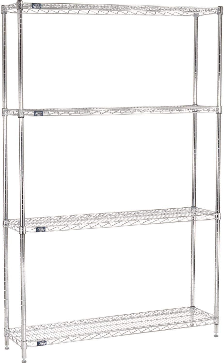 Nexel 4 Tier Chrome Wire Shelving Starter Unit, 48"W x 12"D x 86"H