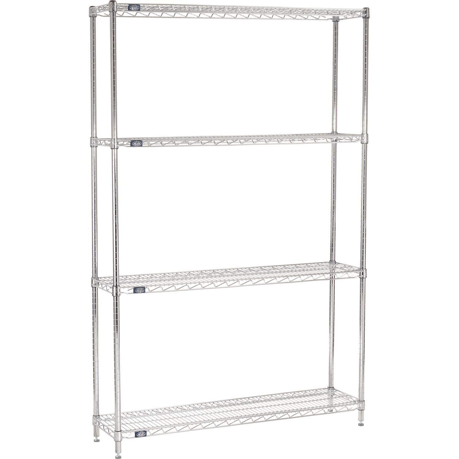 Nexel 4 Tier Chrome Wire Shelving Starter Unit, 48"W x 12"D x 86"H