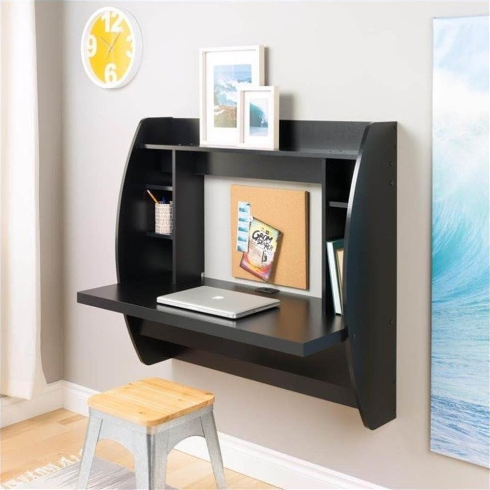 Prepac Floating Desk - Versatile Wall Mounted Desk for Small Spaces, Efficient Computer Desk with Storage, Black Wall Desks, Perfect for Modern Homes