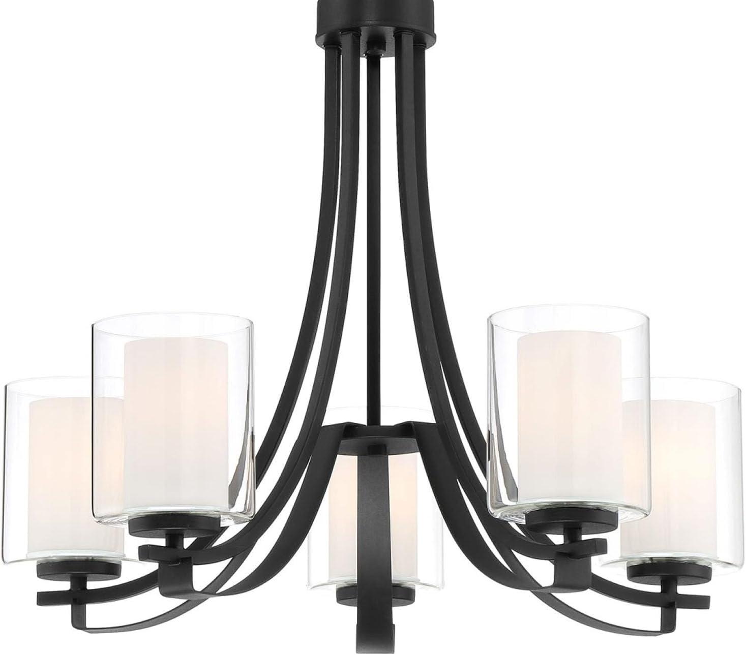 Minka Lavery Sand Coal Pendant Chandelier 25 1/2" Wide Modern Clear Outer White Inner Glass Shade 5-Light Fixture for Dining Room