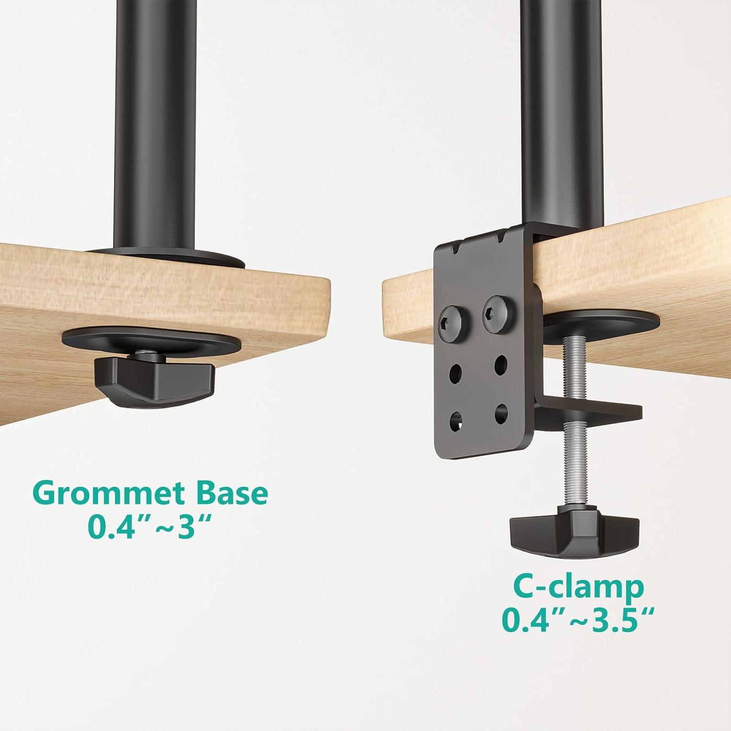 Black Adjustable Single Monitor Desk Mount with Riser