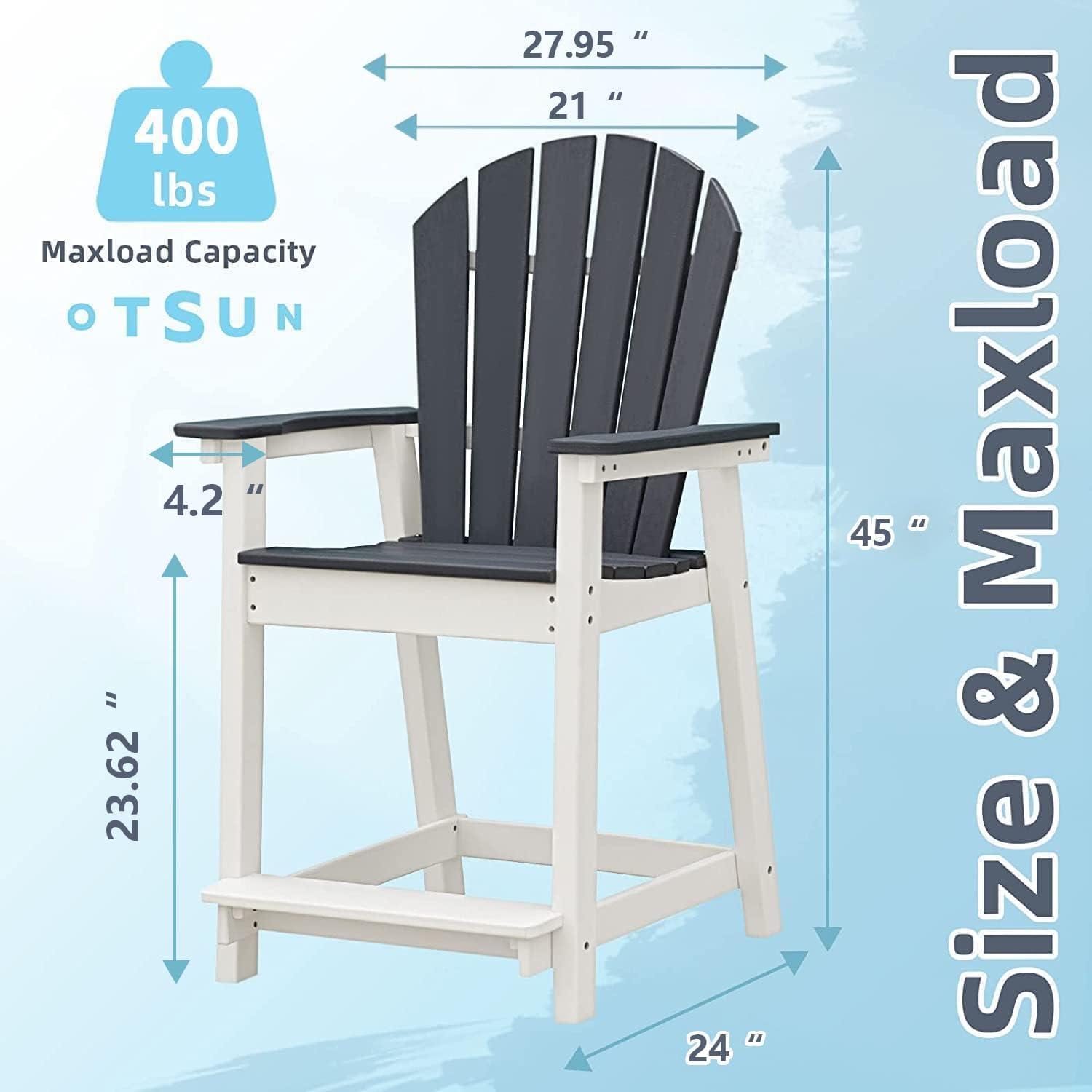 Outdoor Tall Adirondack Chair, Patio Bar Stool Chair with High Back, 400lbs, Widened Arms, All-Weather Balcony Chair for Backyard, Garden, Yard (1 PC)