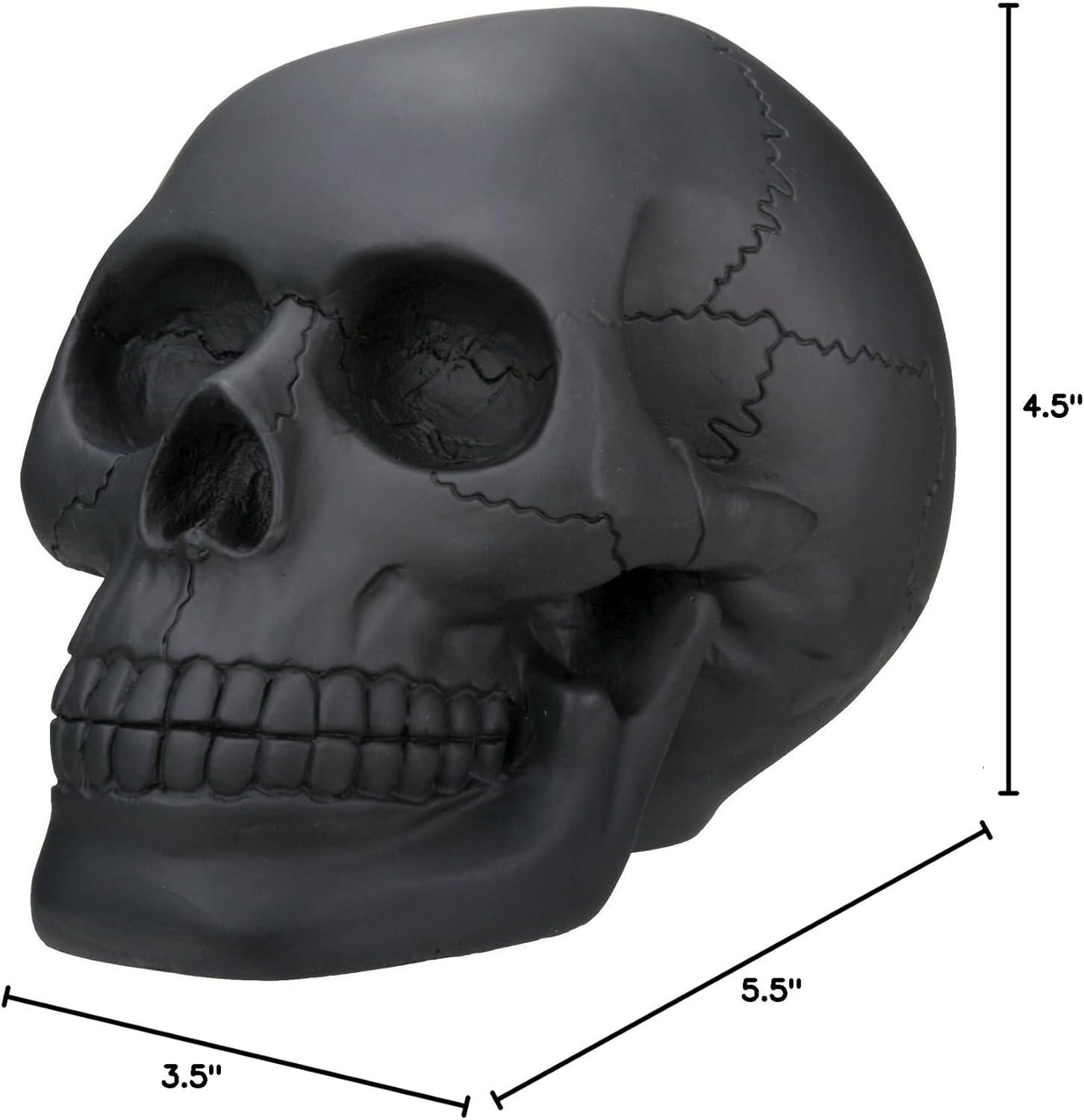 Black Burnished Resin Skull Figurine for Halloween Decor