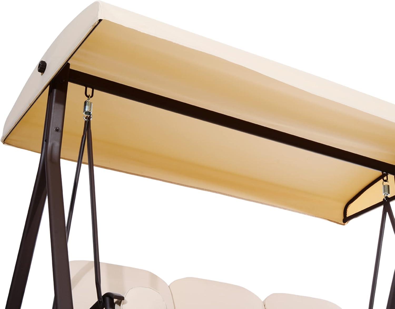 Outsunny 3-Seat Outdoor Patio Swing with Adjustable Tilt Canopy, Cushions, Pillow, Steel Frame, Side Tray, Cup Holder, Beige