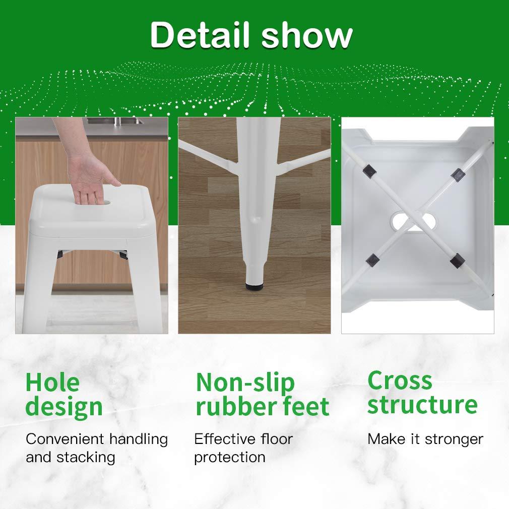 FDW Metal Bar Stools Set of 4 Counter Height Barstool Stackable Barstools 24 Inch Indoor Outdoor Patio Bar Stool Home Kitchen Dining Stool ,White