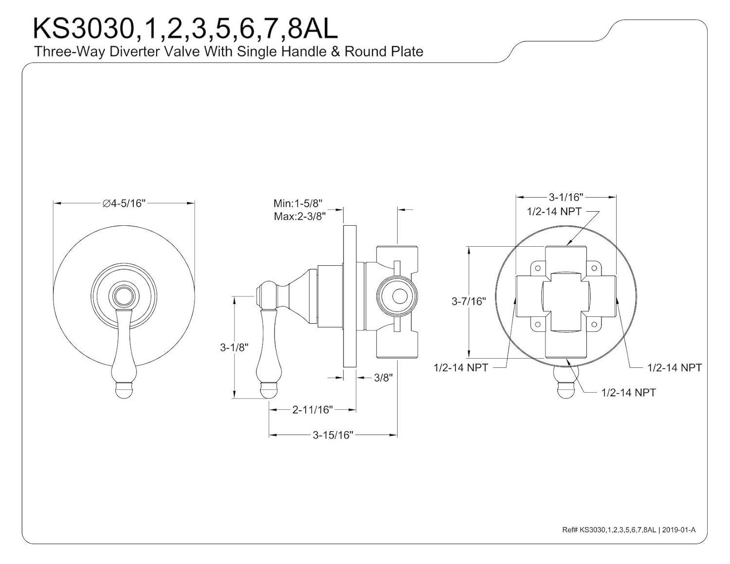 Kingston Brass Single-Handle Wall Mount Three-Way Diverter Valve with Trim Kit