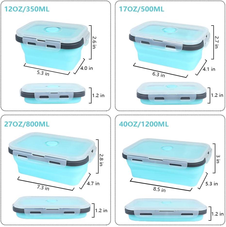 Chicmine Freezer Safe Collapsible Containers Collapsible Food Storage Containers 4pcs Collapsible Food Storage Container Set with Lids Silicone for Outdoor