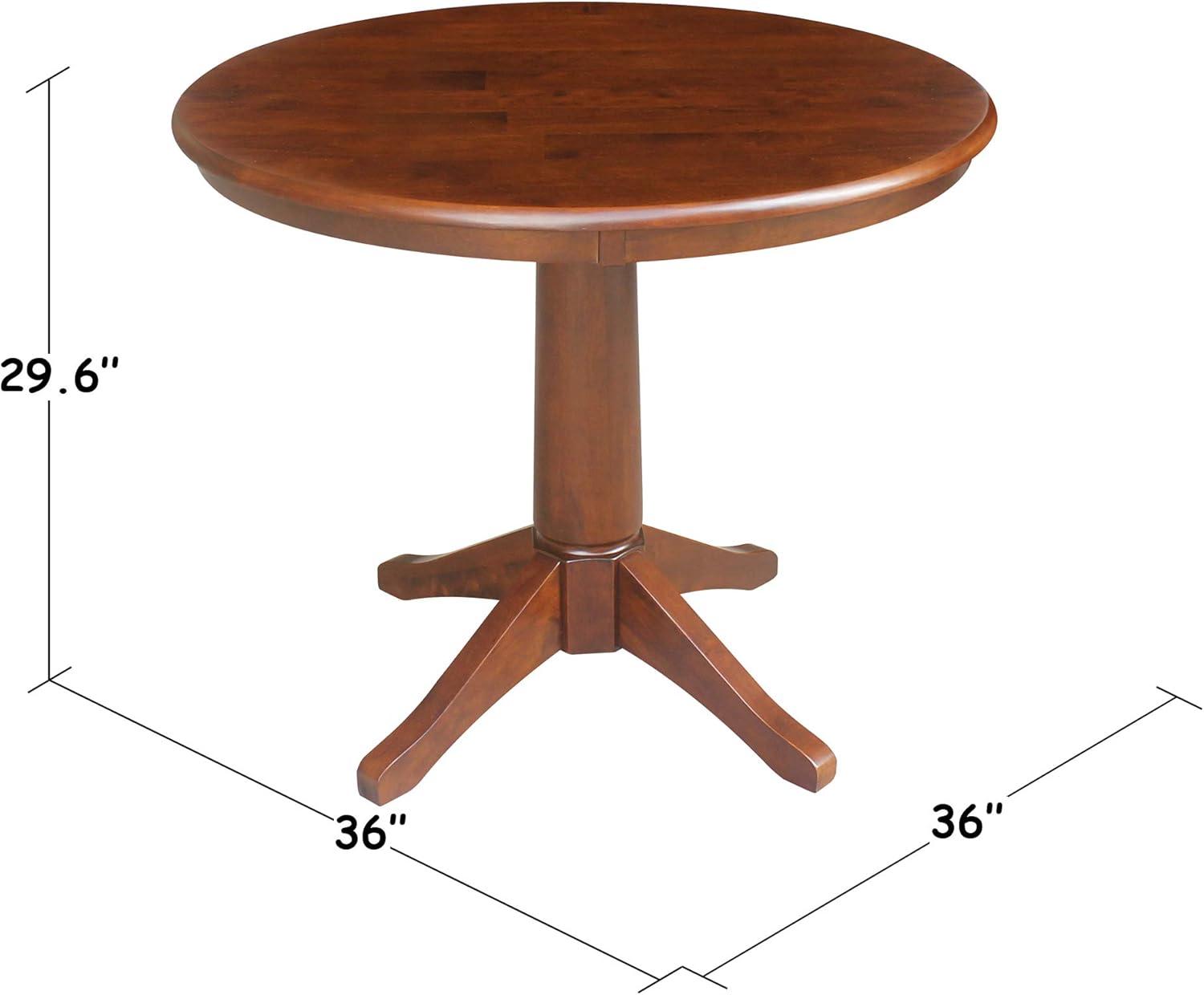 36" Oscar Round Top Pedestal Table Dining Height Espresso - International Concepts: Solid Wood, Kitchen Table