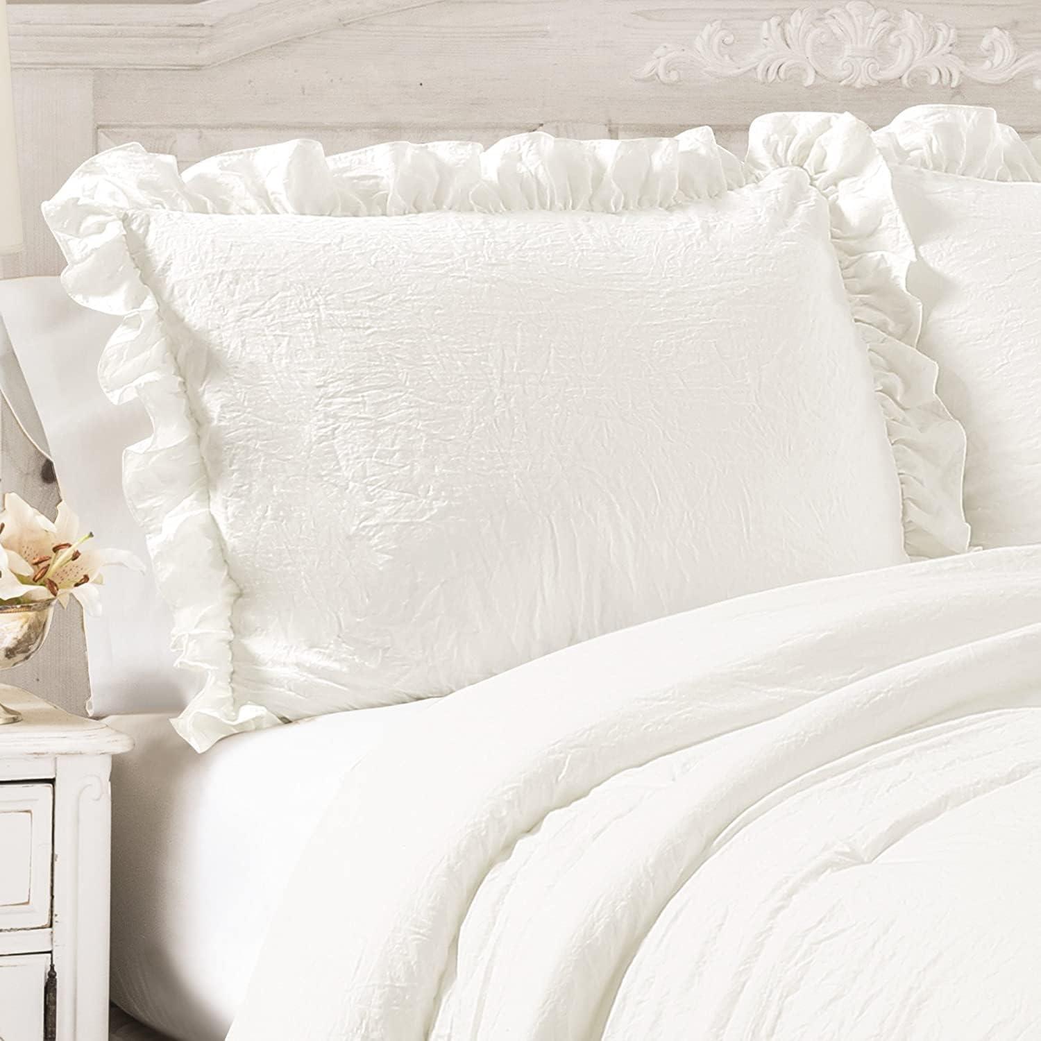 Lush Décor 3pc King Reyna Comforter Set White: Microfiber, Ruffled, OEKO-TEX Certified