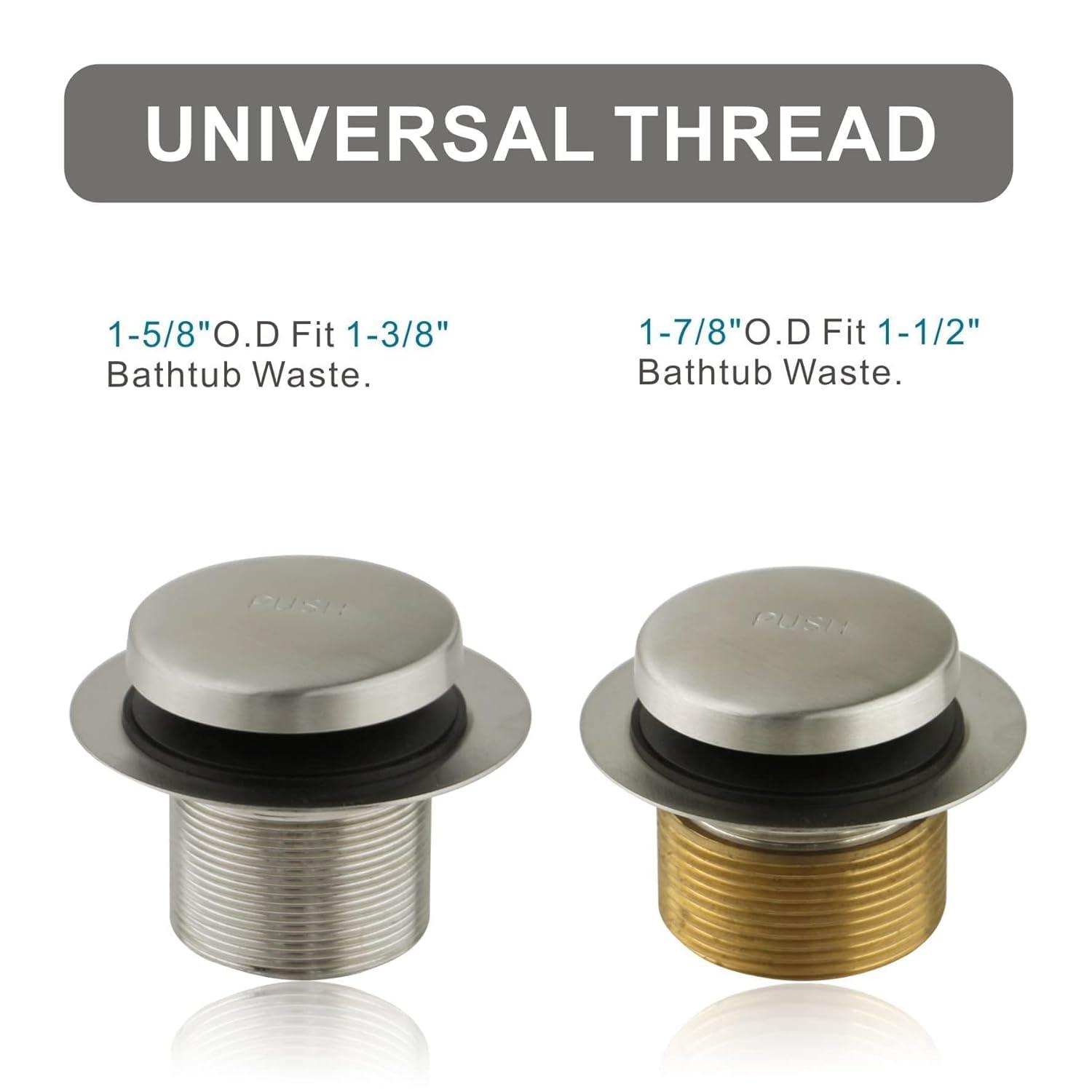 Brushed Nickel Bathtub Drain Tip Toe Stainless Steel Tub Drain Trim Kit, Single Hole Overflow Faceplate