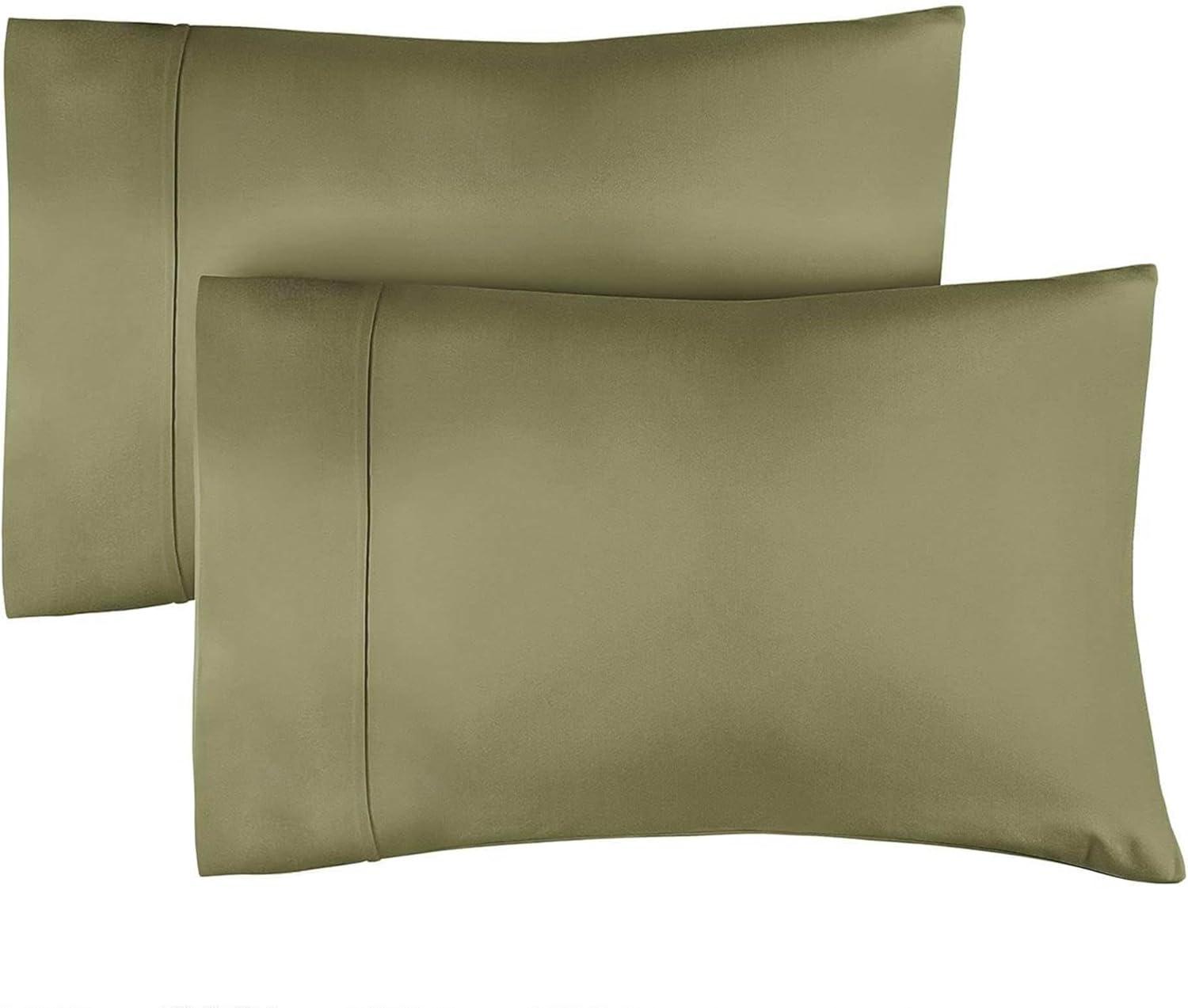 CGK Linens 400 Thread Count 100% Cotton Pillowcase Set of 2 - Soft Sateen Pillow Covers in Sage Green, Size Queen
