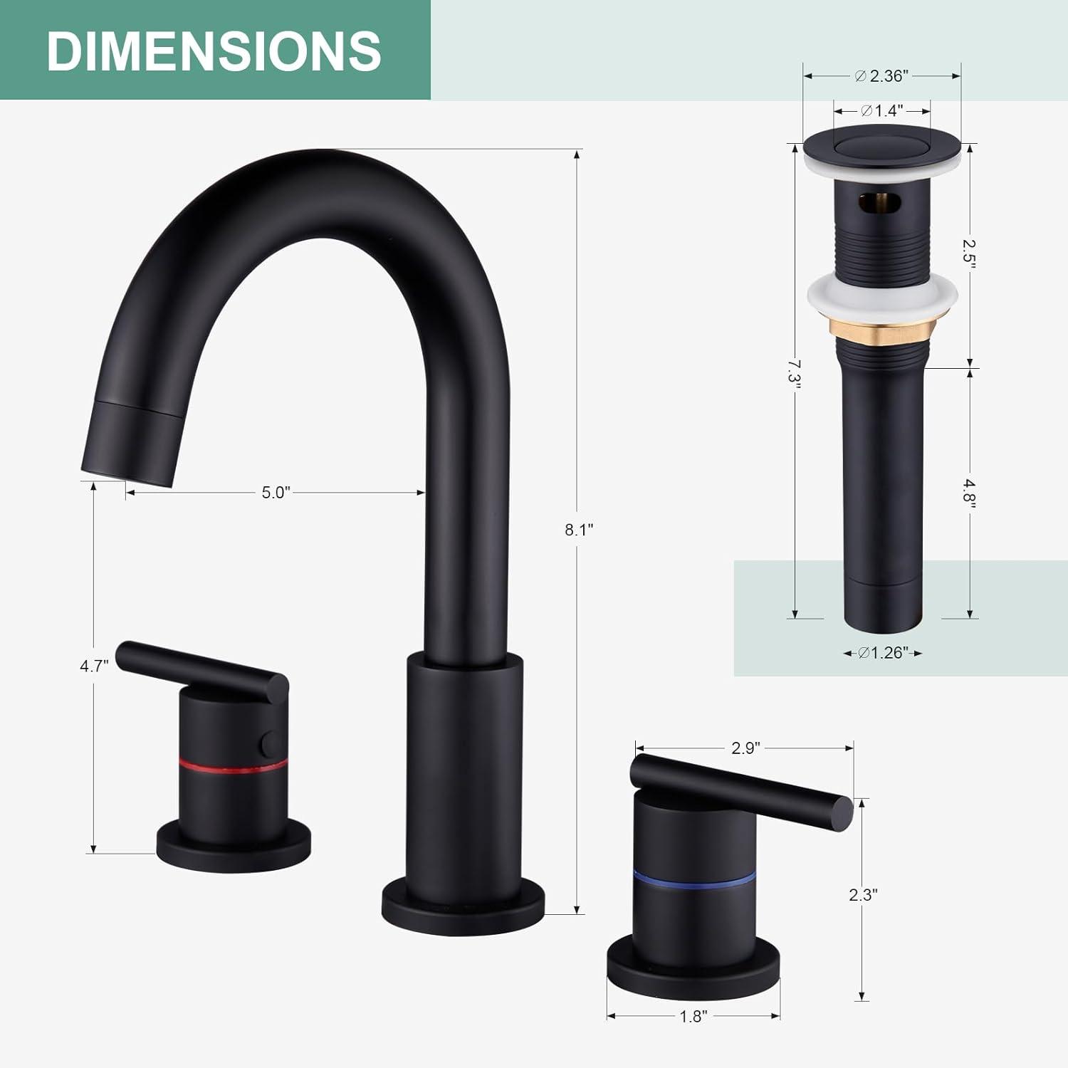 Matte Black 8-Inch Widespread Double Handle Bathroom Faucet