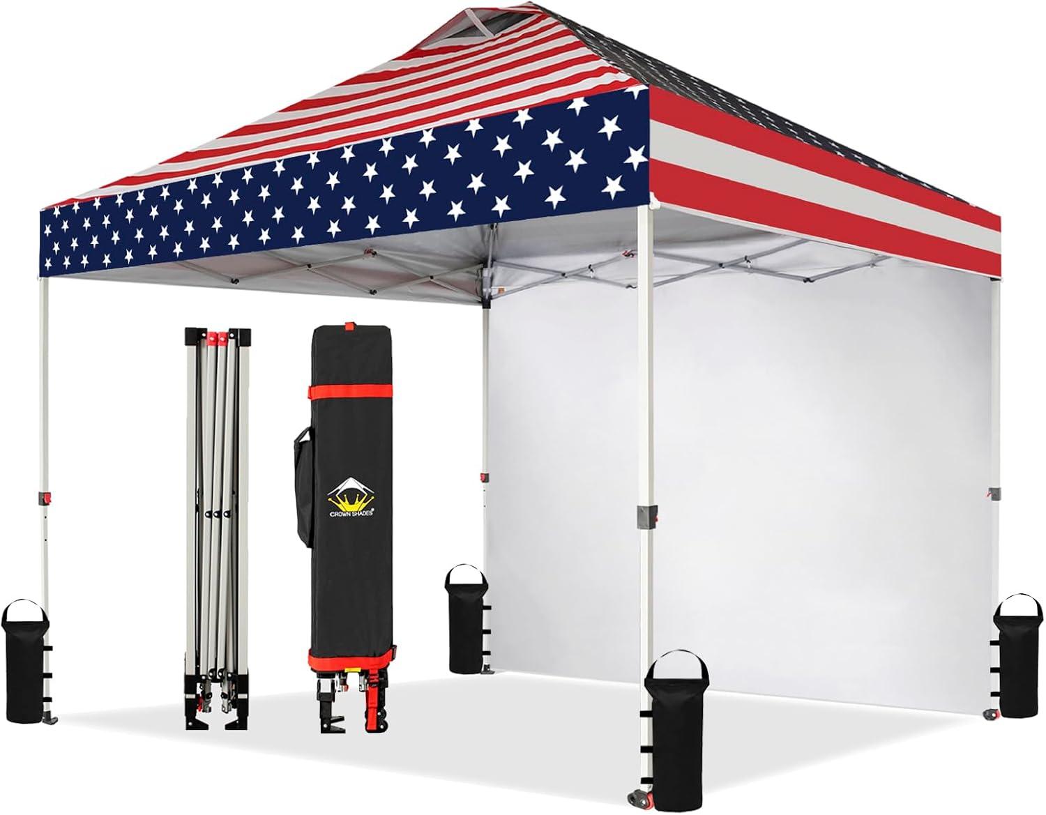 10x10 Recreational Centerlok Canopy & 1 Sidewall - Sto 'N Go, Silver Coated, 150D - RM100H-S1 American Flag